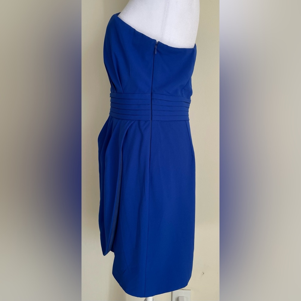MINUET by MODCLOTH ONE SHOULDER BOW, PLEATED WAIST, SIDE ZIP, SZ L, ROYAL BLUE - Picture 13 of 17